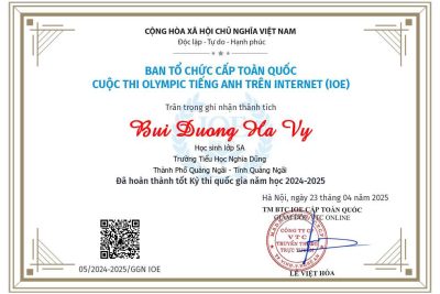 Những gương mặt học sinh trường TH Nghĩa Dũng, TP Quảng Ngãi được vinh danh trong kỳ thi IOE cấp quốc gia